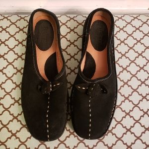 Born leather slip on shoes. Black leather